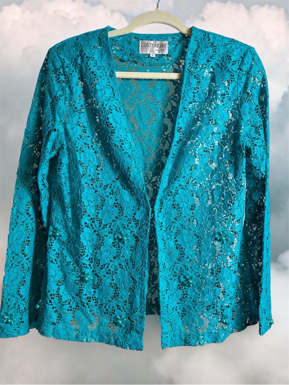 Couture Inc. Teal Lace Open-Front Blazer